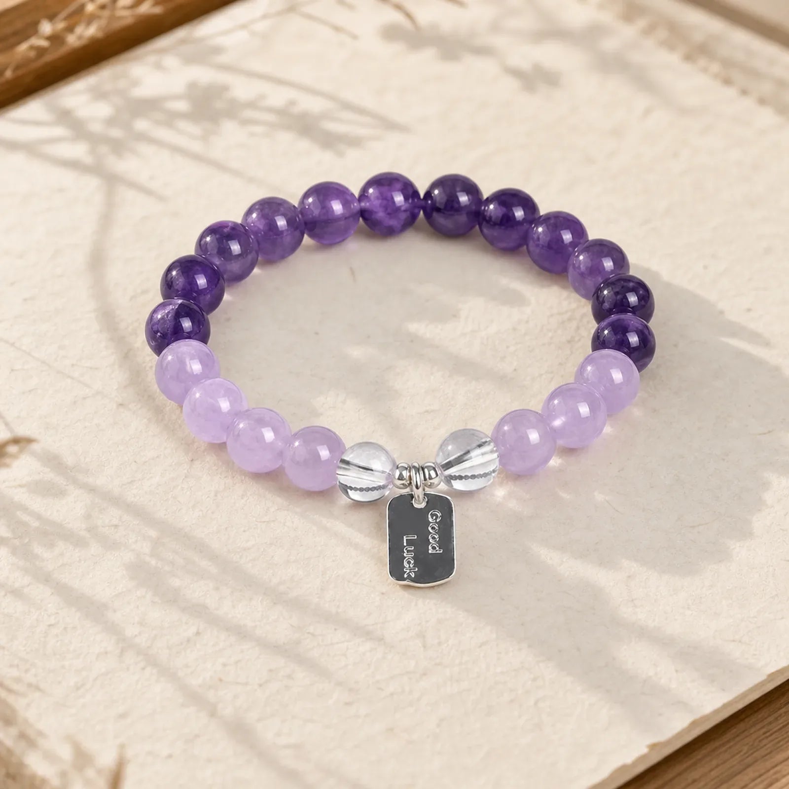 Amethyst Rose Quartz Strawberry Quartz Good Luck Charm Bracelet featuring Amethyst, Rose Quartz, Strawberry Quartz