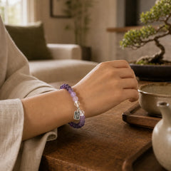 Amethyst Rose Quartz Strawberry Quartz Good Luck Charm Bracelet featuring Amethyst, Rose Quartz, Strawberry Quartz