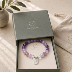 Amethyst Rose Quartz Strawberry Quartz Good Luck Charm Bracelet featuring Amethyst, Rose Quartz, Strawberry Quartz