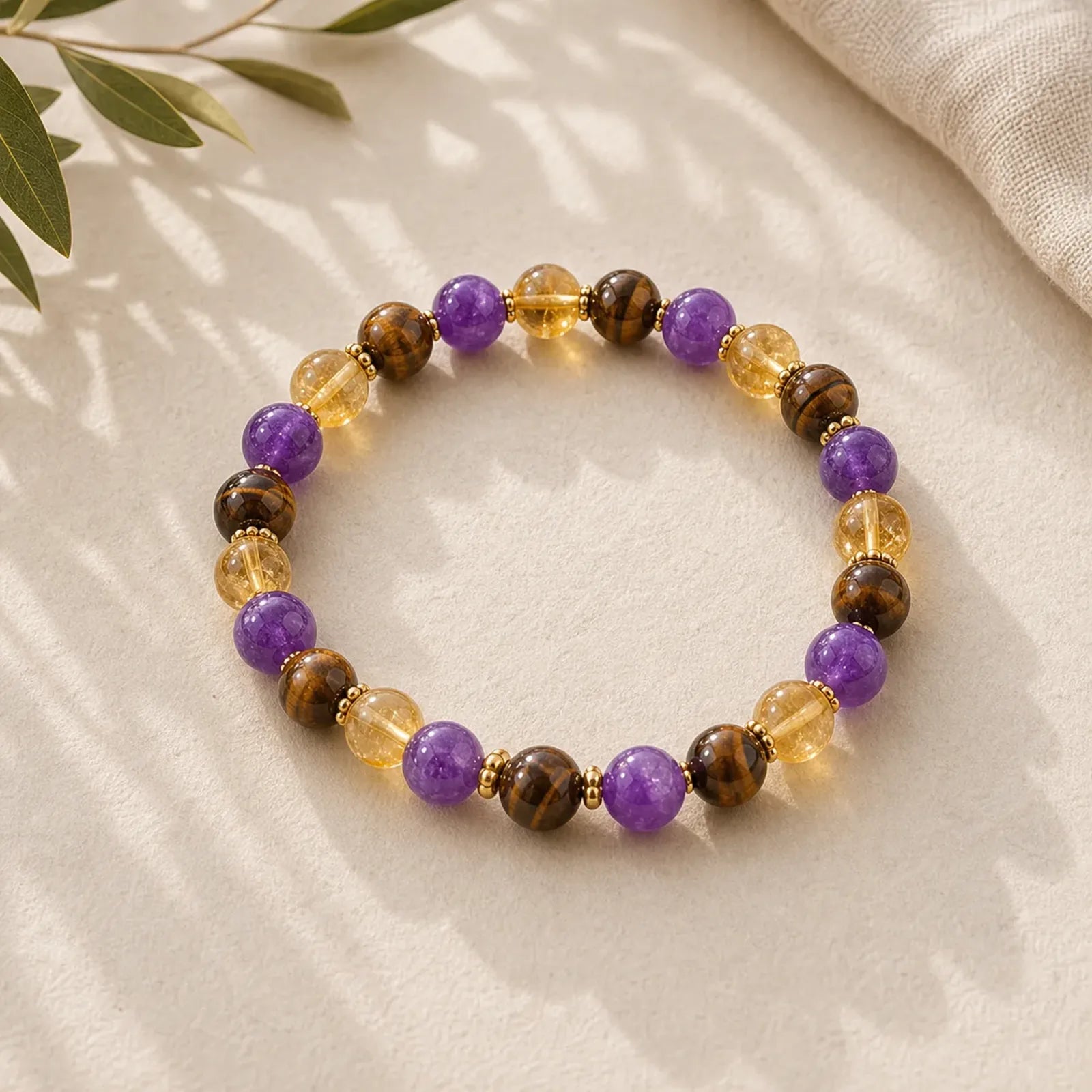 Amethyst Tiger Eye Citrine Spacer Beads Healing Bracelet featuring Amethyst, Tiger Eye, Citrine