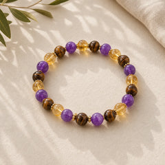 Amethyst Tiger Eye Citrine Spacer Beads Healing Bracelet featuring Amethyst, Tiger Eye, Citrine