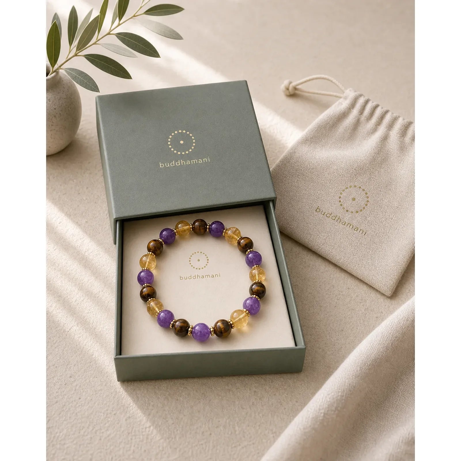 Amethyst Tiger Eye Citrine Spacer Beads Healing Bracelet featuring Amethyst, Tiger Eye, Citrine