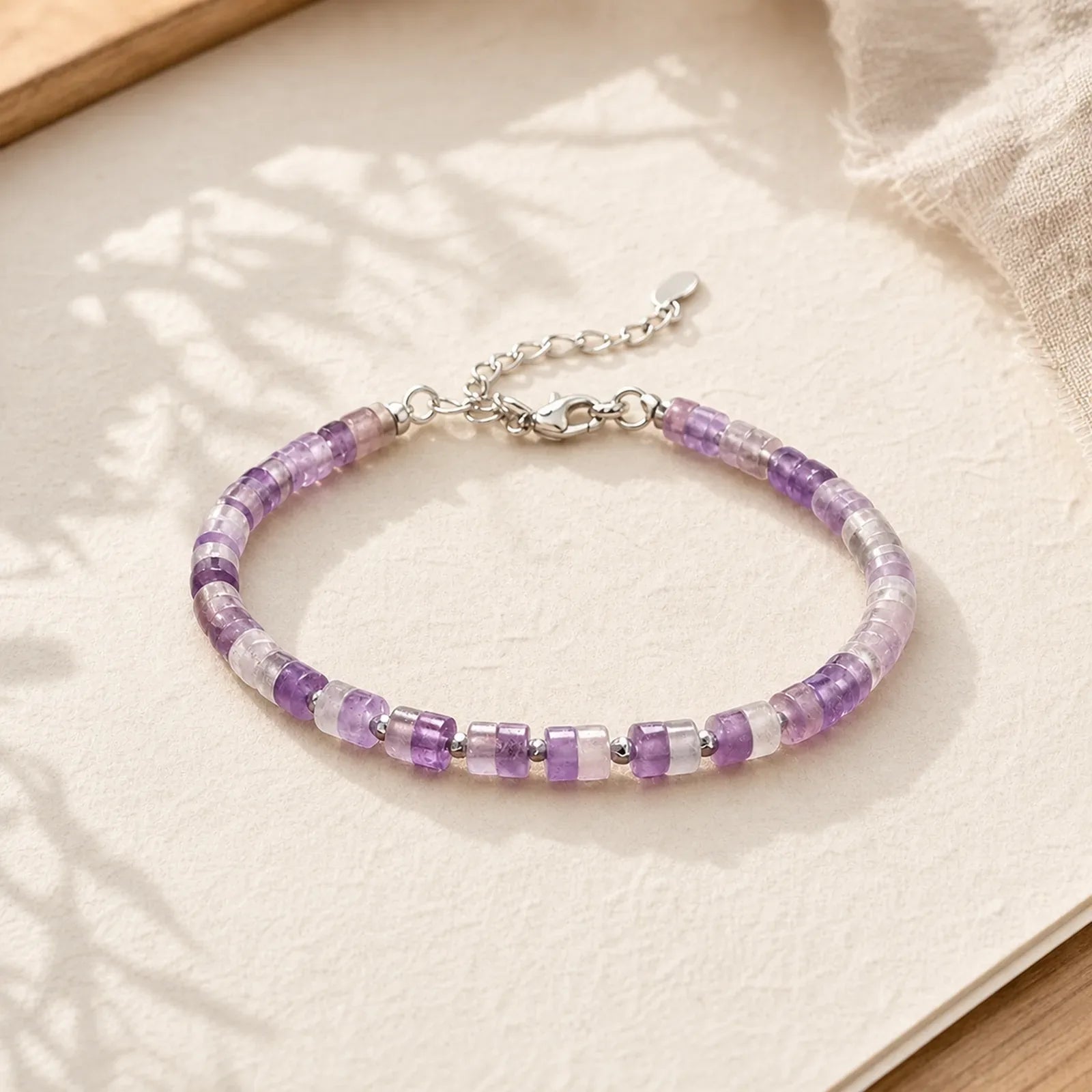 Amethyst Tiger's Eye Rose Quartz Blue Spot Jasper Black Obsidian Calm Flat Bead Bracelet featuring Amethyst, Tiger Eye, Rose Quartz