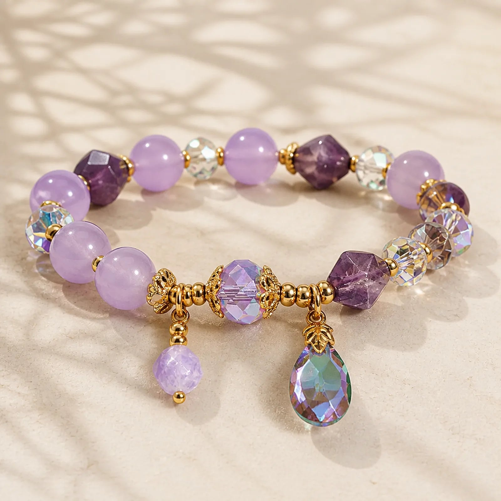 Amethyst White Crystal Drop Meditation Bracelet featuring Amethyst, Clear Quartz / White Crystal