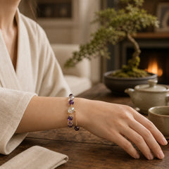 Amethyst White Crystal Fox Meditation Bracelet featuring Amethyst, Clear Quartz / White Crystal