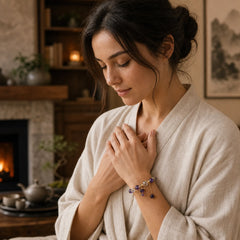 Amethyst White Crystal Fox Meditation Bracelet featuring Amethyst, Clear Quartz / White Crystal