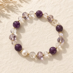Amethyst White Crystal Pearl Communication Bracelet featuring Amethyst, Clear Quartz / White Crystal, Pearl