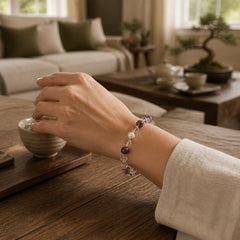 Amethyst White Crystal Pearl Communication Bracelet featuring Amethyst, Clear Quartz / White Crystal, Pearl