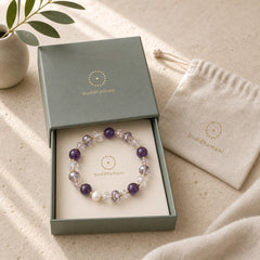 Amethyst White Crystal Pearl Communication Bracelet featuring Amethyst, Clear Quartz / White Crystal, Pearl