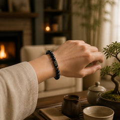 Angel Number Natural Black Obsidian Tiger Eye Strength Fulfillment Bracelet featuring Black Obsidian, Tiger Eye