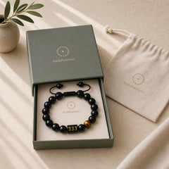 Angel Number Natural Black Obsidian Tiger Eye Strength Fulfillment Bracelet featuring Black Obsidian, Tiger Eye