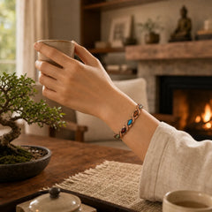 Antique Copper Turquoise Inlaid Balance Adjustable Grain Link Bracelet featuring Copper, Turquoise