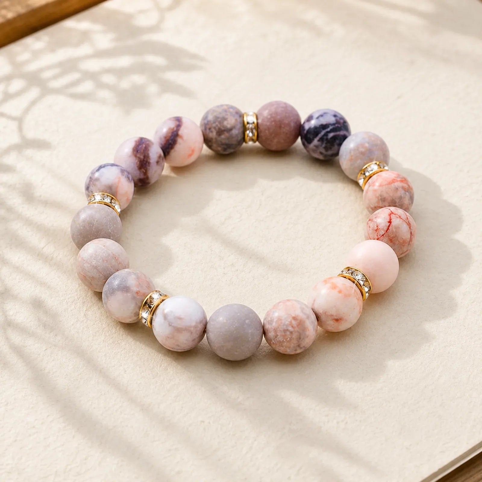 Anxiety Stress Healing Crystal Zebra Jasper Bead Bracelet featuring Zebra Jasper
