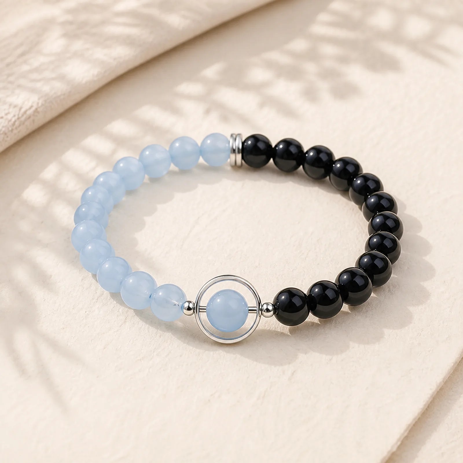 Aquamarine Black Obsidian Peace Purification Bracelet featuring Aquamarine, Black Obsidian