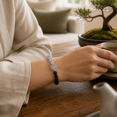 Aquamarine Black Obsidian Peace Purification Bracelet featuring Aquamarine, Black Obsidian