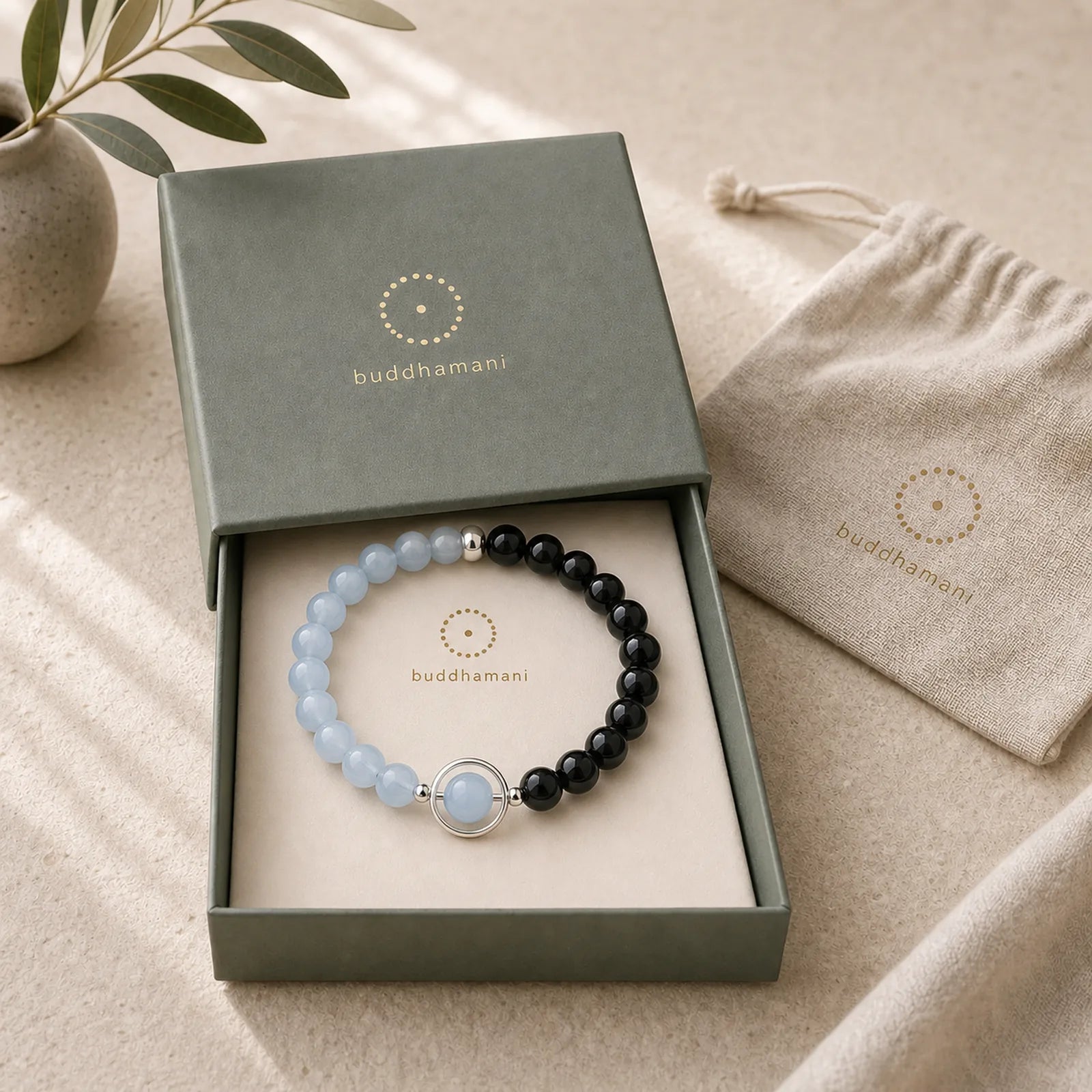 Aquamarine Black Obsidian Peace Purification Bracelet featuring Aquamarine, Black Obsidian