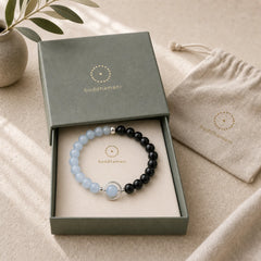 Aquamarine Black Obsidian Peace Purification Bracelet featuring Aquamarine, Black Obsidian