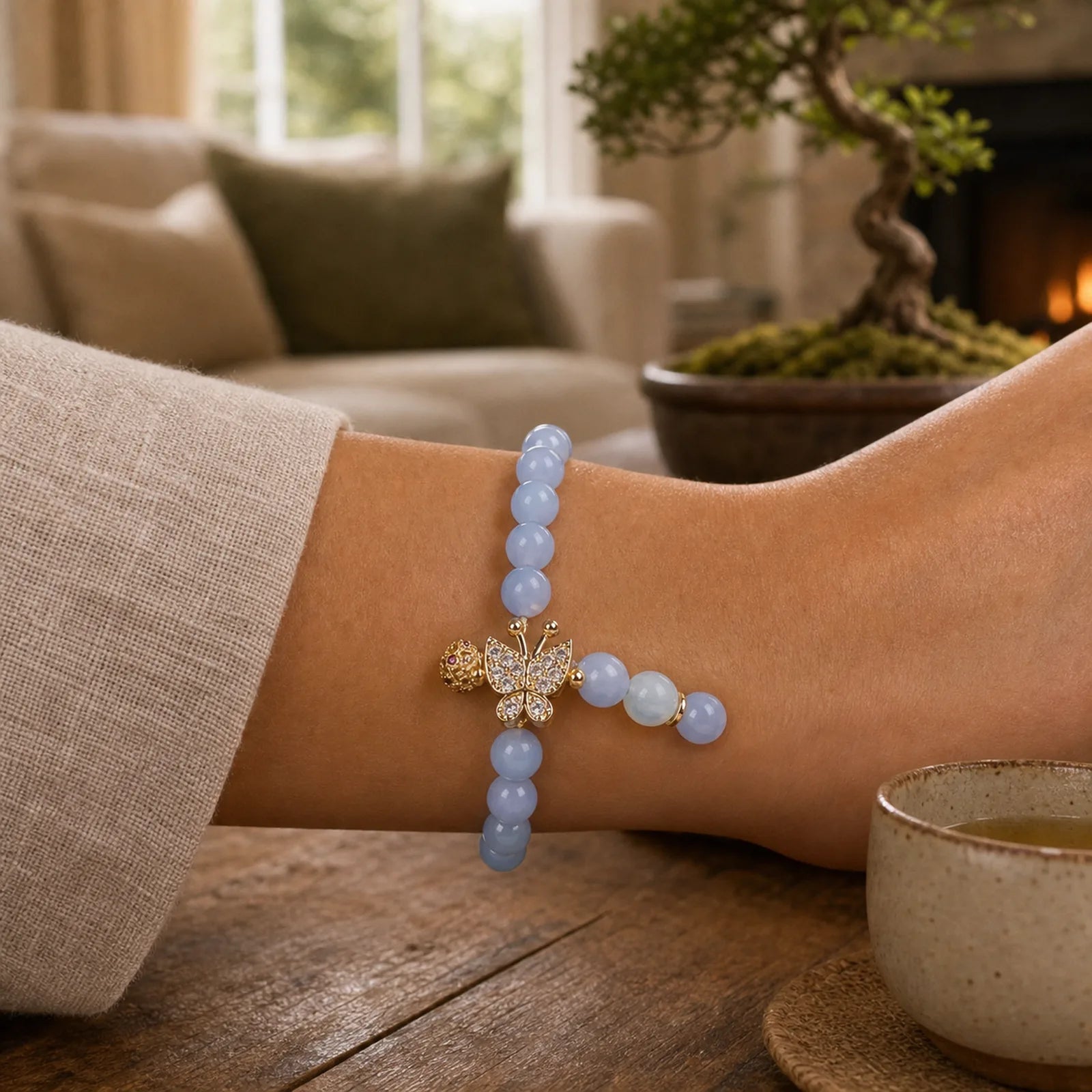 Aquamarine Butterfly Serenity Bracelet featuring Aquamarine, Butterfly, Feng Shui Butterfly