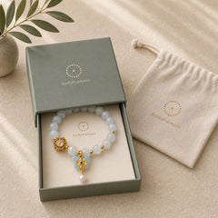 Aquamarine Cat's Eye Healing Butterfly Pearl Charm Bracelet featuring Aquamarine, Cat's Eye / Chrysoberyl, Butterfly