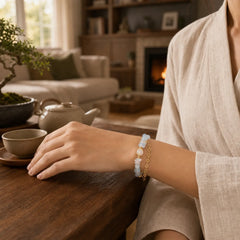 Aquamarine Gravel Design Star Healing Magnetic Buckle Bracelet featuring Aquamarine, Copper