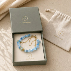 Aquamarine Gravel Design Star Healing Magnetic Buckle Bracelet featuring Aquamarine, Copper