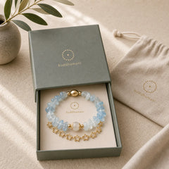 Aquamarine Gravel Design Star Healing Magnetic Buckle Bracelet featuring Aquamarine, Copper