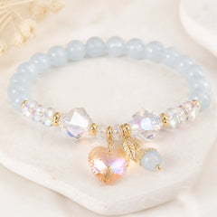 Aquamarine Green Crystal Love Heart Charm Healing Bracelet featuring Aquamarine, Green Crystal, Clear Quartz / White Crystal
