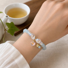 Aquamarine Green Crystal Love Heart Charm Healing Bracelet featuring Aquamarine, Green Crystal, Clear Quartz / White Crystal