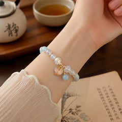 Aquamarine Green Crystal Love Heart Charm Healing Bracelet featuring Aquamarine, Green Crystal, Clear Quartz / White Crystal