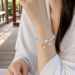 Aquamarine Green Crystal Love Heart Charm Healing Bracelet featuring Aquamarine, Green Crystal, Clear Quartz / White Crystal