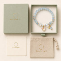 Aquamarine Green Crystal Love Heart Charm Healing Bracelet featuring Aquamarine, Green Crystal, Clear Quartz / White Crystal