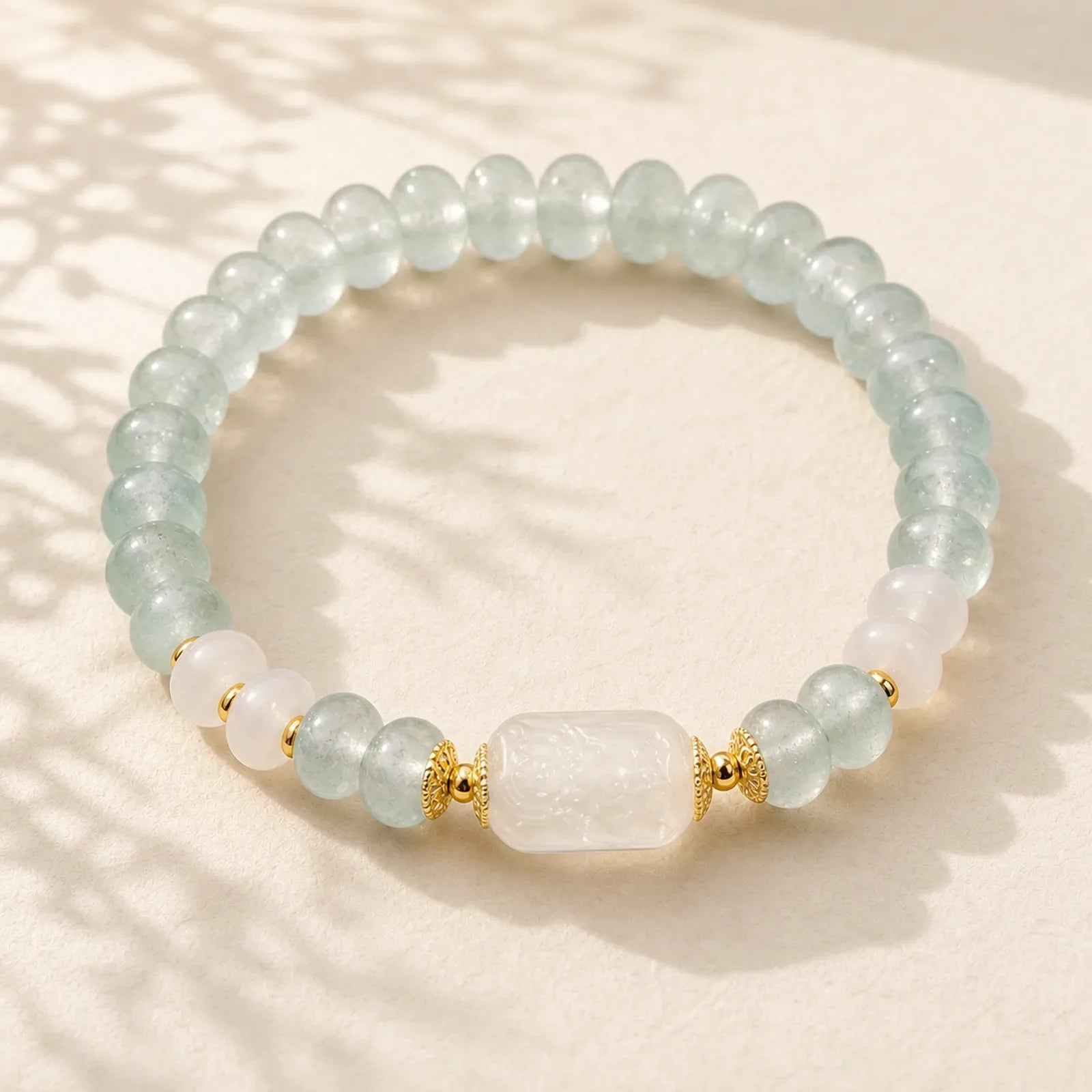 Aquamarine Jade Abacus Beads Serenity Bracelet featuring Aquamarine, Jade, Tourmaline