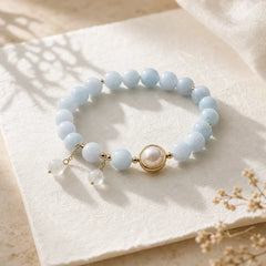 Aquamarine Pearl Healing Moonstone Beads Charm Bracelet featuring Aquamarine, Pearl, Moonstone