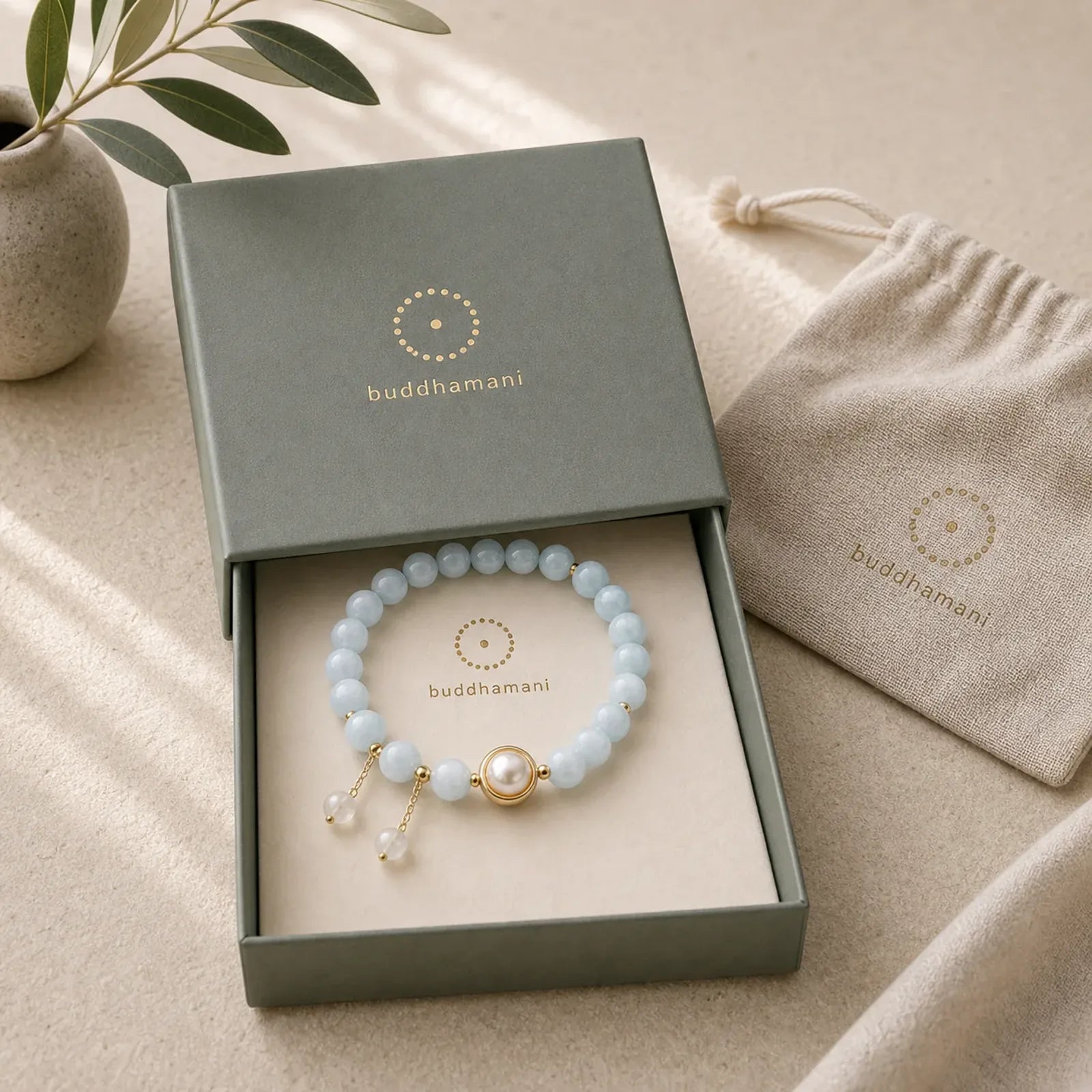 Aquamarine Pearl Healing Moonstone Beads Charm Bracelet featuring Aquamarine, Pearl, Moonstone