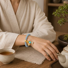 Aquamarine Pumpkin Pearl Wealth Protection Bracelet featuring Aquamarine, Pearl