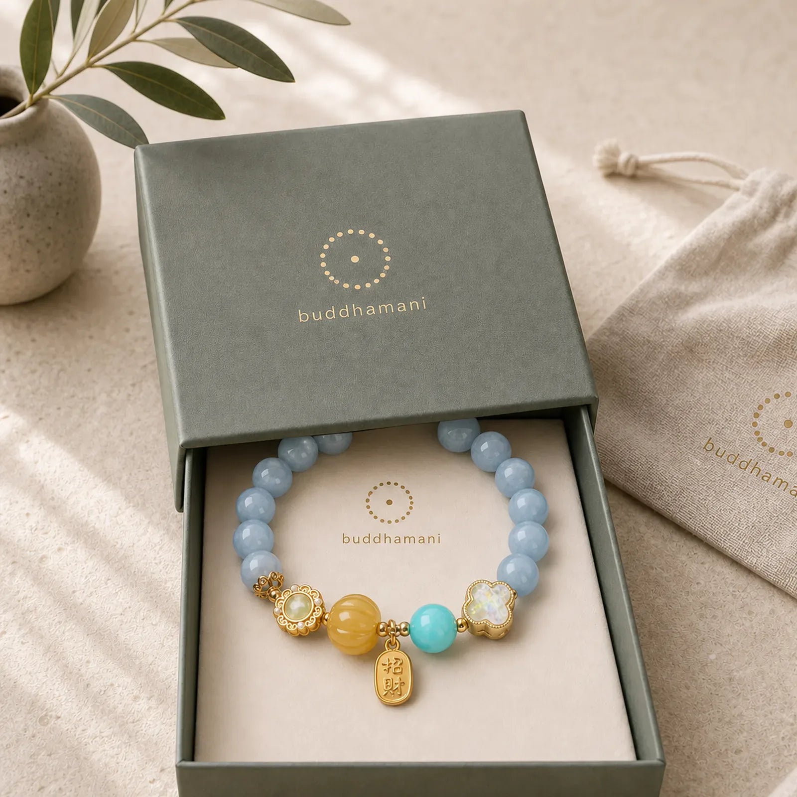 Aquamarine Pumpkin Pearl Wealth Protection Bracelet featuring Aquamarine, Pearl