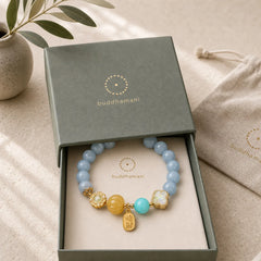 Aquamarine Pumpkin Pearl Wealth Protection Bracelet featuring Aquamarine, Pearl