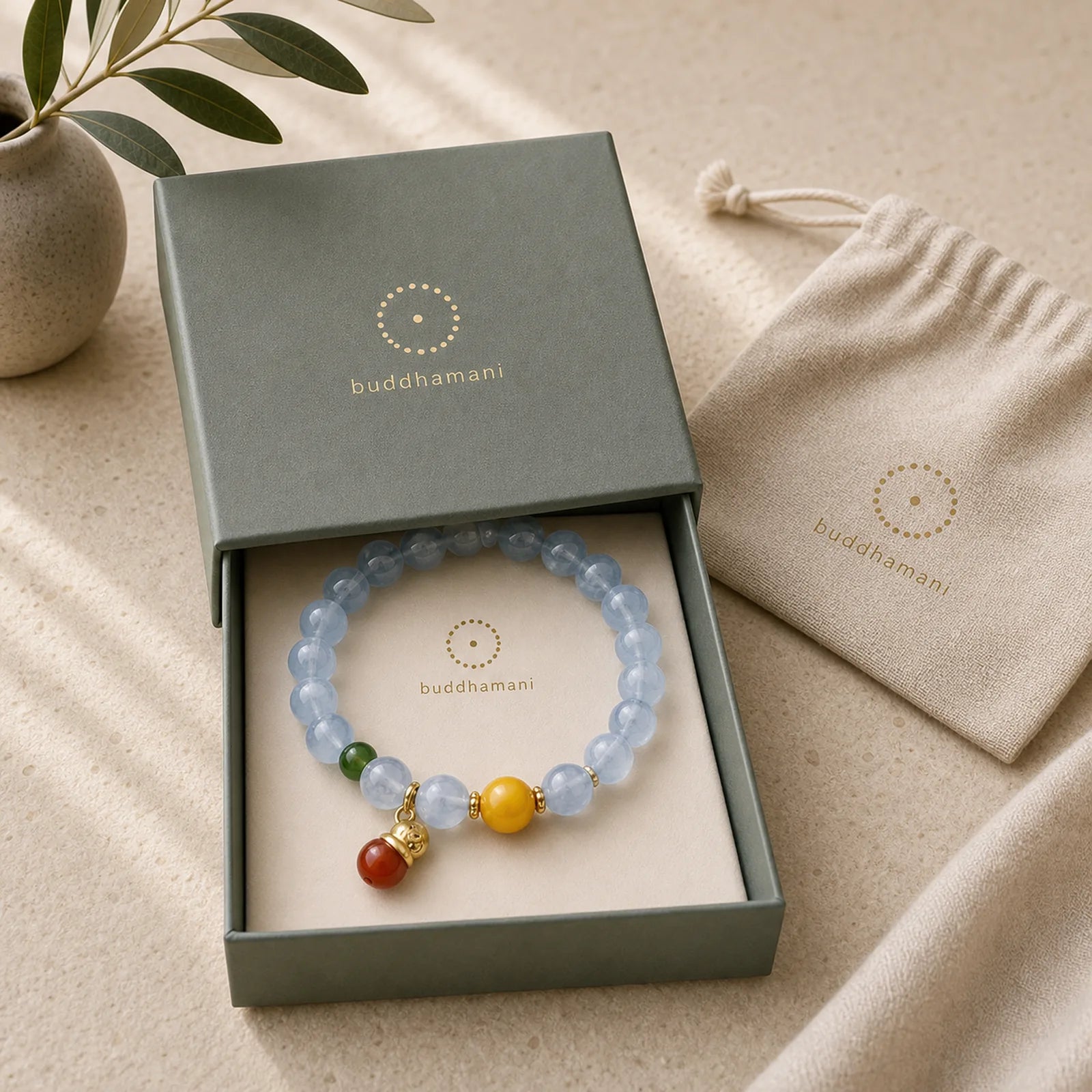 Aquamarine Red Agate Peace Gourd Charm Bracelet featuring Aquamarine, Red Agate, Amber