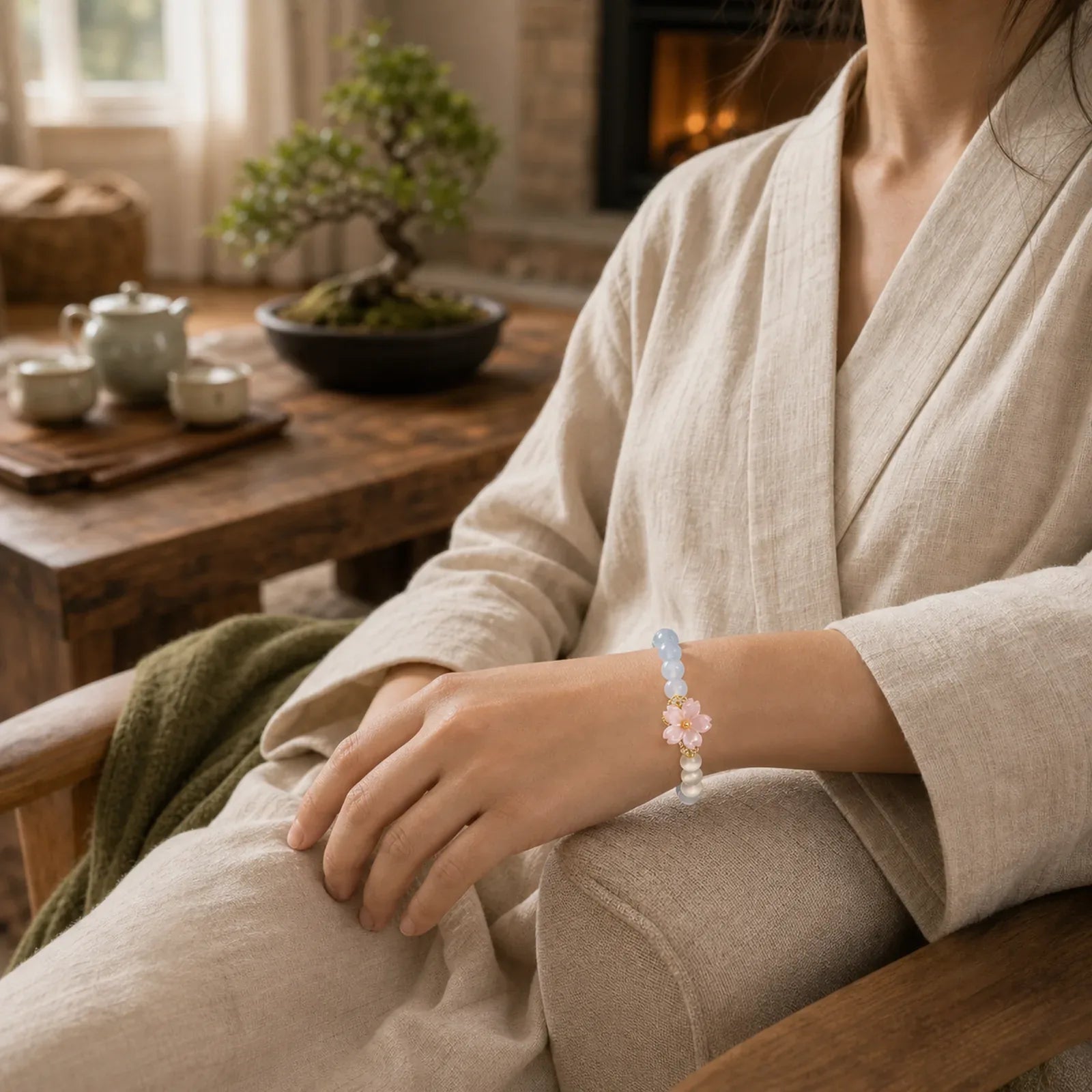 Aquamarine White Agate Pearl Abacus Beads Flower Healing Bracelet featuring Aquamarine, White Agate, Pearl