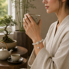 Aquamarine Yellow Cat's Eye Stone Flower Peace Bracelet featuring Aquamarine, Yellow Cat's Eye, Cat's Eye / Chrysoberyl