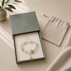 Aquamarine Yellow Cat's Eye Stone Flower Peace Bracelet featuring Aquamarine, Yellow Cat's Eye, Cat's Eye / Chrysoberyl