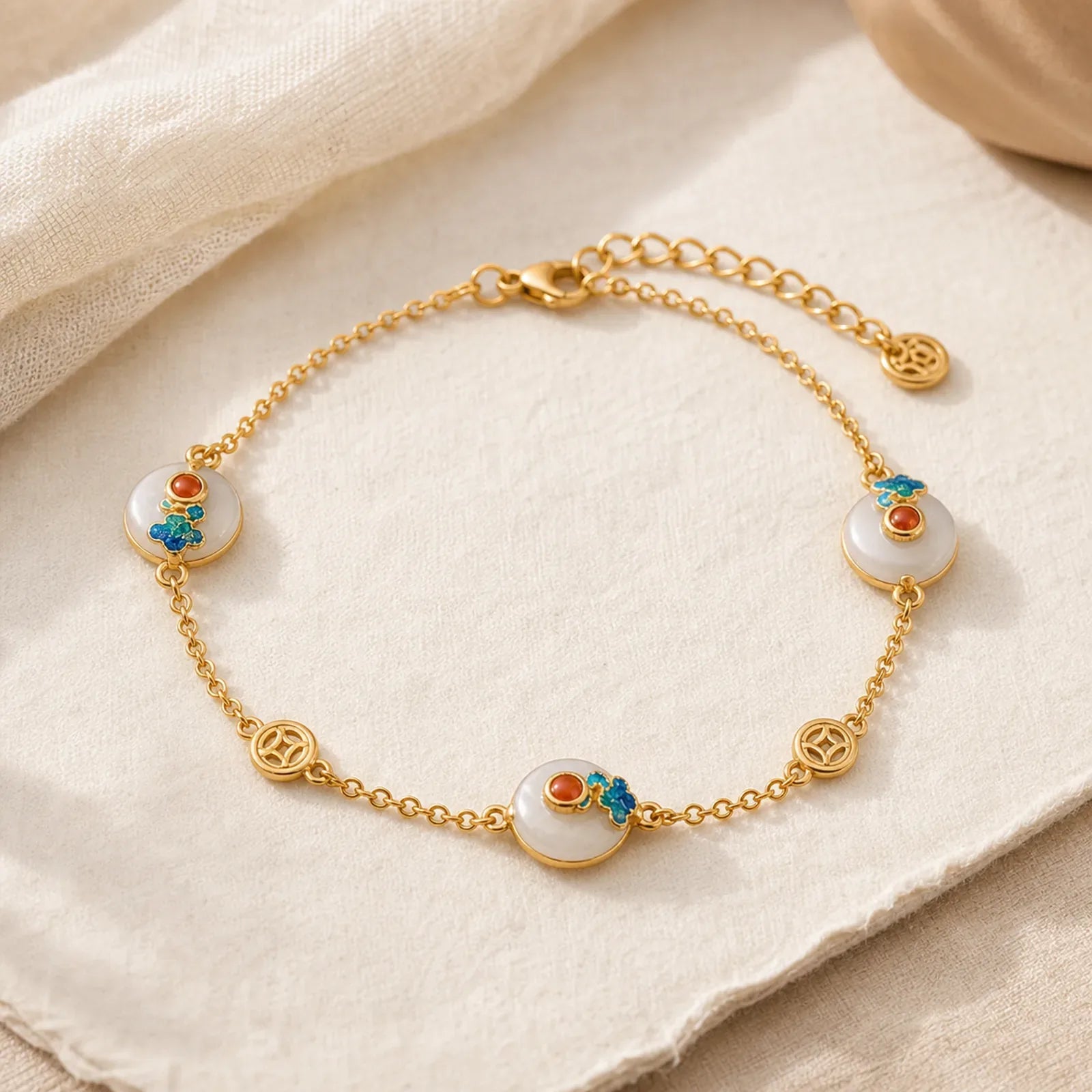 Auspicious Clouds Jade Pattern Luck Bracelet featuring Jade, Copper