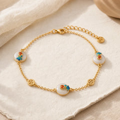 Auspicious Clouds Jade Pattern Luck Bracelet featuring Jade, Copper