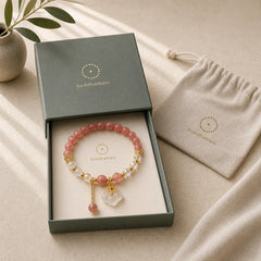 Auspicious Clouds Strawberry Quartz White Agate White Crystal Positive Bracelet featuring Strawberry Quartz, White Agate, Clear Quartz / White Crystal
