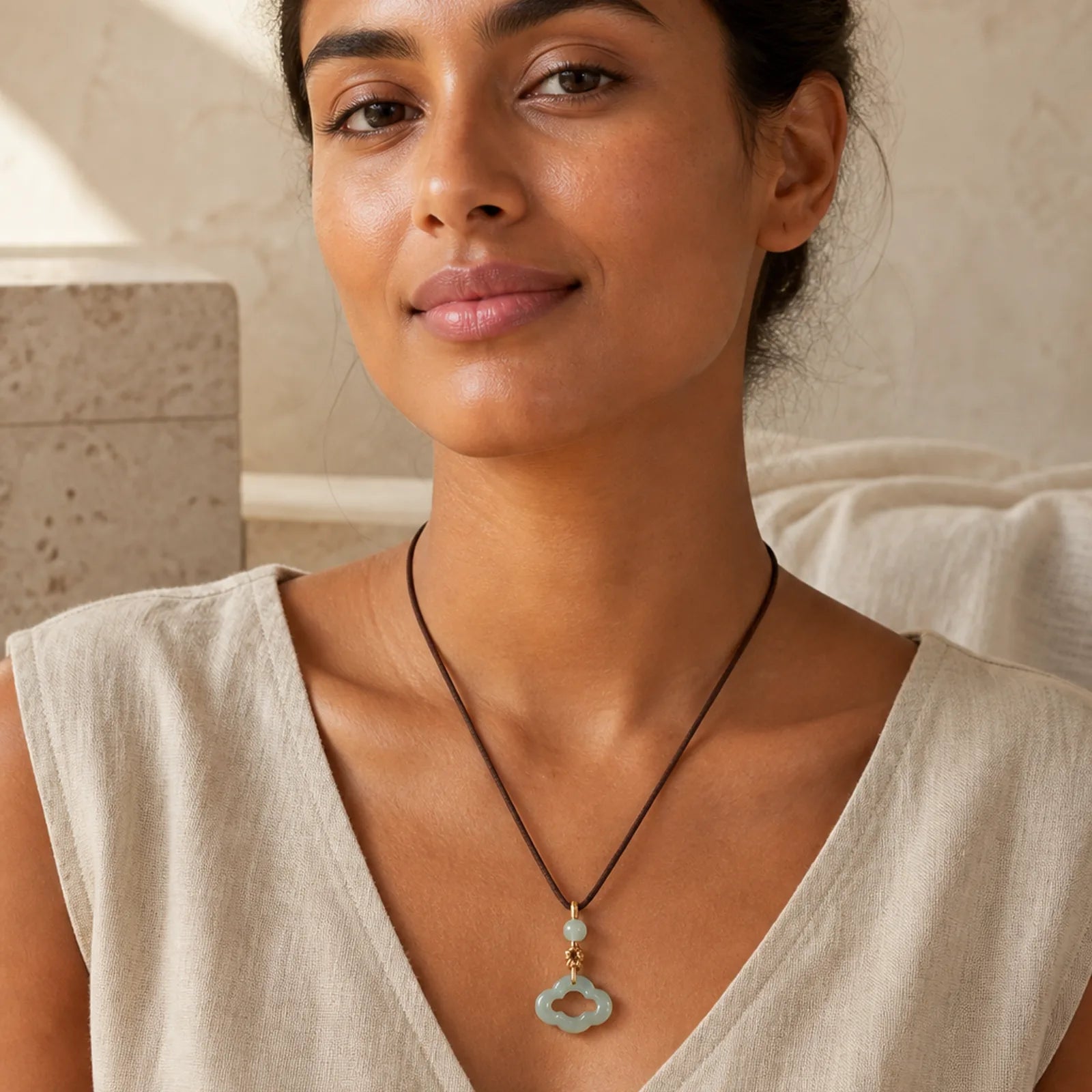 Auspicious Ruyi Jade Luck Necklace String Pendant featuring Jade