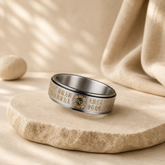 Bagua Yin Yang Chinese Characters Titanium Steel Balance Rotatable Ring featuring Bagua, Titanium Steel, Yin Yang Symbol