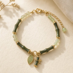 Bamboo Bufferfly Peridot Hetian Jade Bead Peace Bracelet featuring Bamboo, Peridot, Jade
