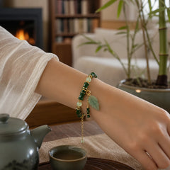 Bamboo Bufferfly Peridot Hetian Jade Bead Peace Bracelet featuring Bamboo, Peridot, Jade