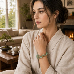 Bamboo Design Double Layer Green Aventurine Strength Balance Bracelet featuring Bamboo, Green Aventurine, Copper