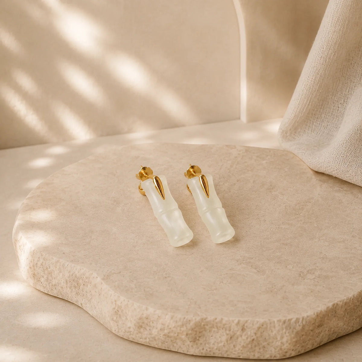 Bamboo Hetian Jade 925 Sterling Silver Leaf Wealth Earrings featuring Bamboo, Jade, Silver